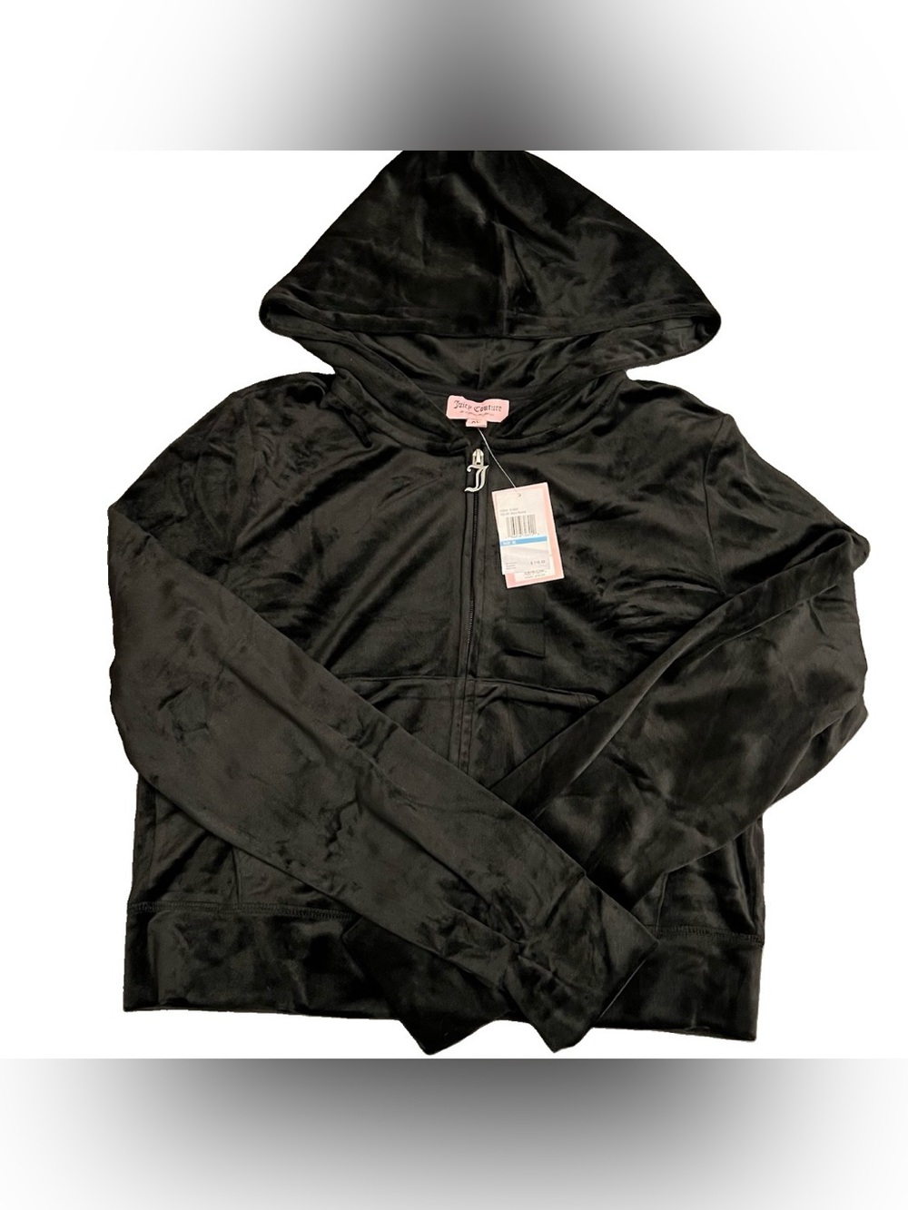 Juicy Couture Classic Velour Zip Up Hoodie In Black Beauty Size XL
